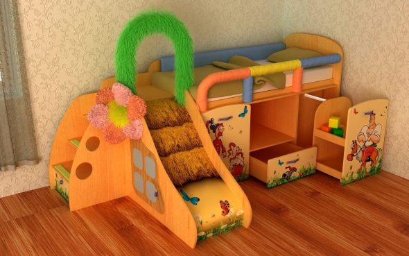 łóżko dla dzieci ze zjeżdżalnią