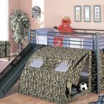 children's bed an attic with a hill military