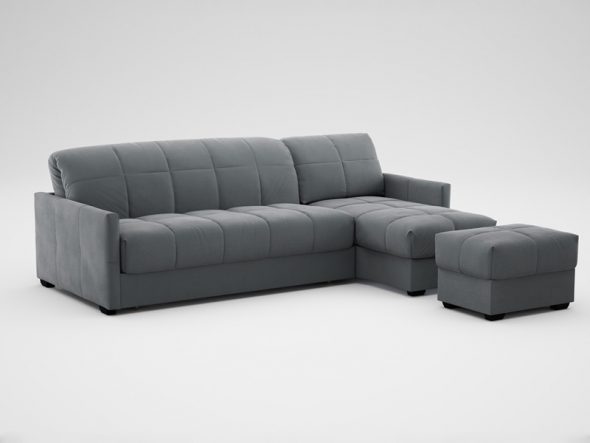 sofa sudut dengan kanvas kecil dan pouf warna mutiara kelabu