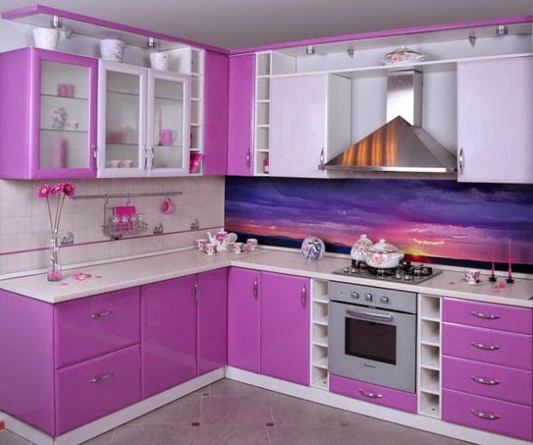 White-purple kitchen set