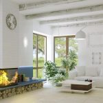 bílý nábytek v prostorném obývacím pokoji