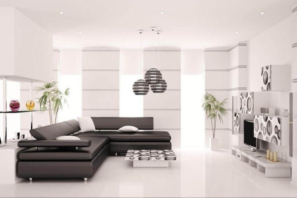 black sofa in white living room