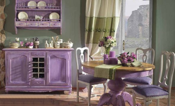 Decoupage furniture in Provence style in purple flowers
