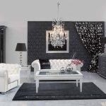 white furniture in black and white living room
