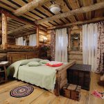 wooden bed in a country house