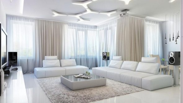 spacious white living room