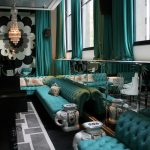 turquoise sofa dark interior