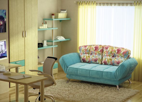 turquoise sofa in the nursery