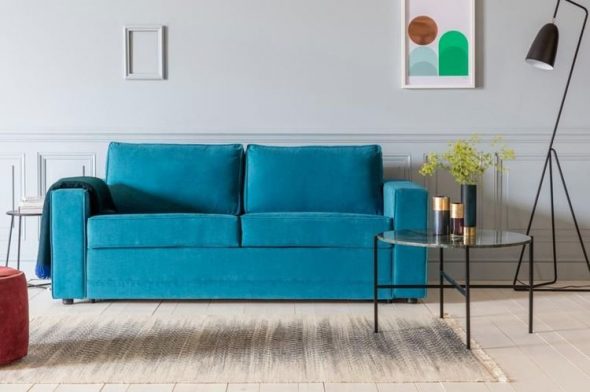 turkusowa sofa minimalizm