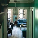 turquoise sofa in the room