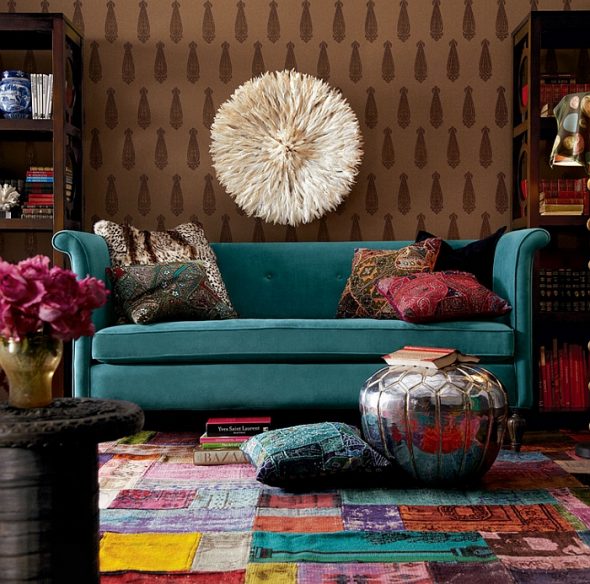 turkusowa sofa w stylu orientalnym