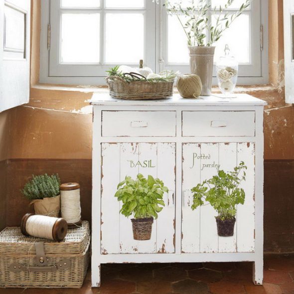 Provence style decoupage kitchen cabinets