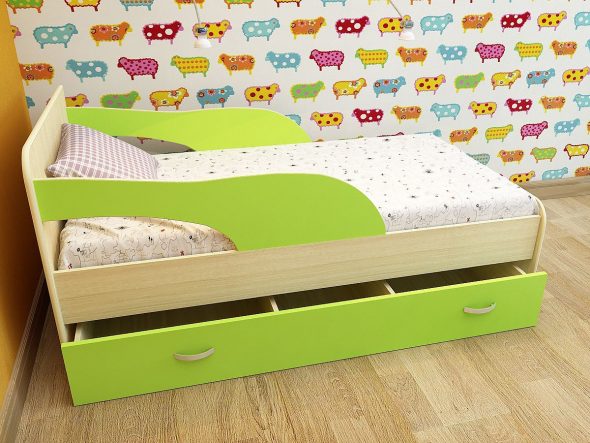 bed with drawers and side