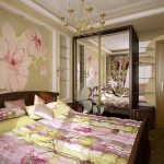 double bed in a floral interior