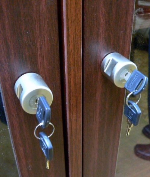 you can put a padlock on the cabinet of chipboard