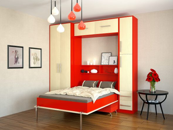 składane łóżko w kolorze czerwonym