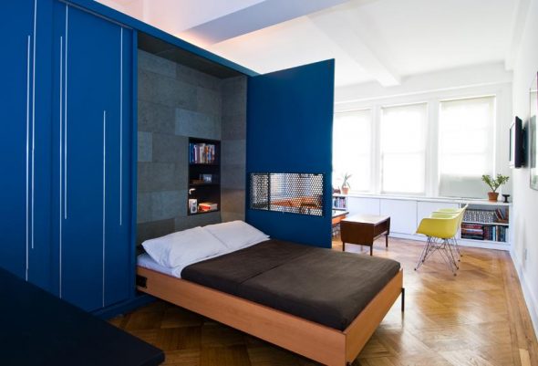 lift bed in blue closet