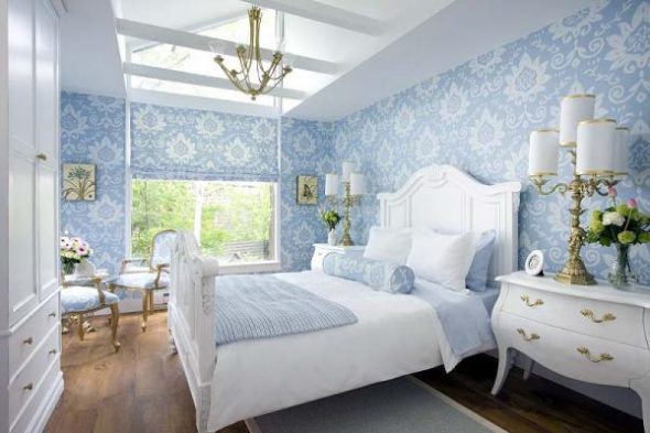 beyaz-mavi yatak odası