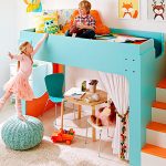 Children's bed attic with a working area with their own hands