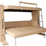 Transforming sofa in a bunk bed with 3 berths