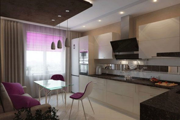 تصميم المطبخ مع أريكة 10 متر مربع