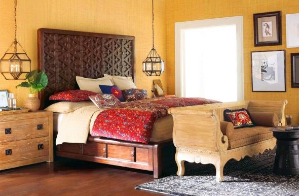 drewniane podwójne łóżko