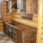 Kitchen set from artificially aged pine wood