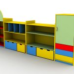 Rack for toys with colorful shelves and drawers