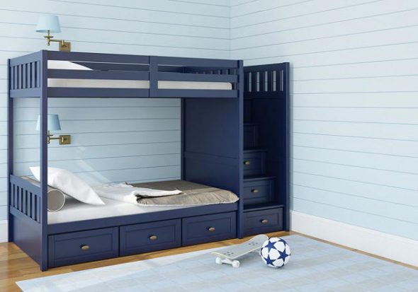 niebieskie łóżko piętrowe