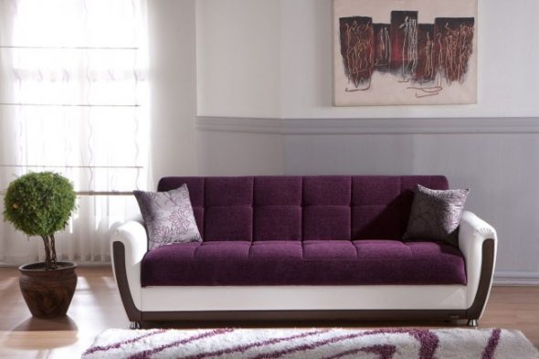 sofa-akordeonas balta violetinė