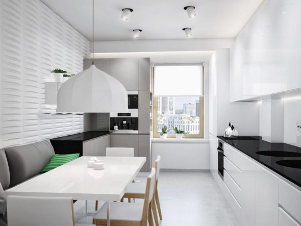 pohovka v kuchyni ve stylu minimalismu