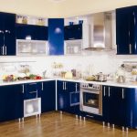 the kitchen is dark blue