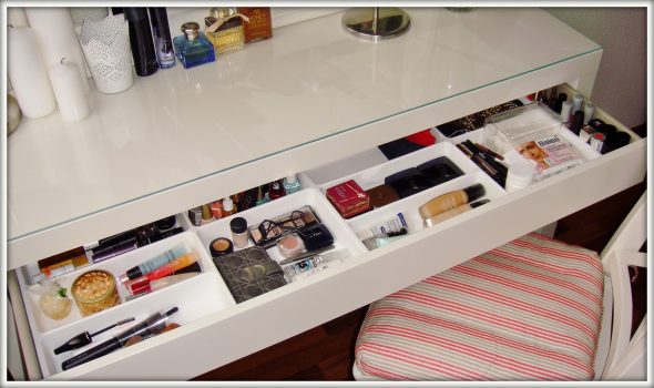 dresser with sections for cosmetics