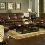 brown sofa in the hall