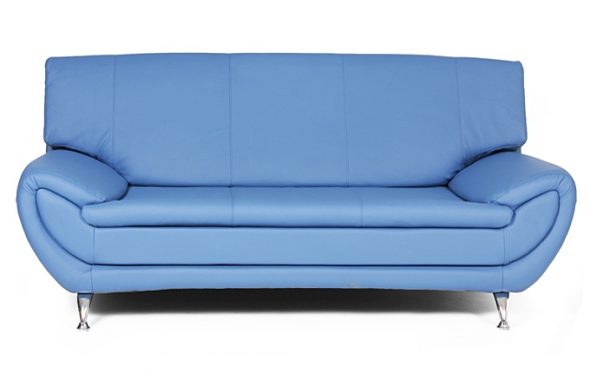 blå soffa med miljöläder