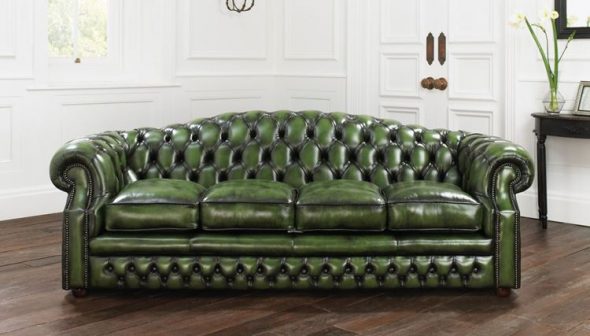 skórzana zielona sofa