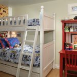 White bunk bed at red table