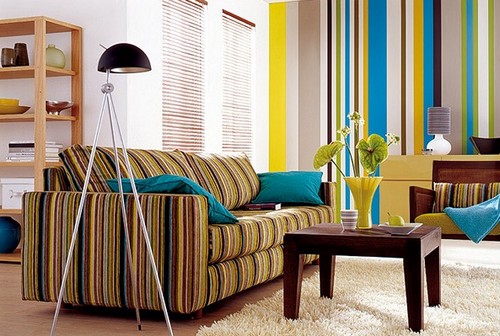 Striped sofa in the interior photo