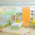 Children's room design for two children with a working area