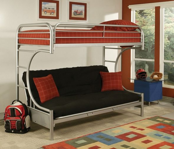 Metalowe łóżko piętrowe z sofą