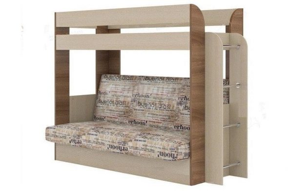 Bunk bed with light colored sofa