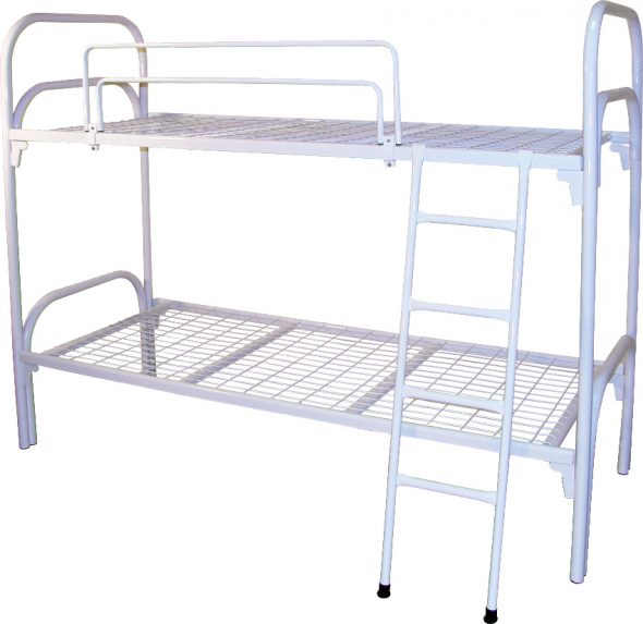 Metal bunk bed K04 (na may fencing at hagdanan)