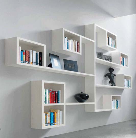 The abundance of shelves on plaster walls tells us that there is a way