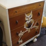 a chest of drawers with an owl