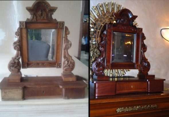 Restoration of the mirror, before and after