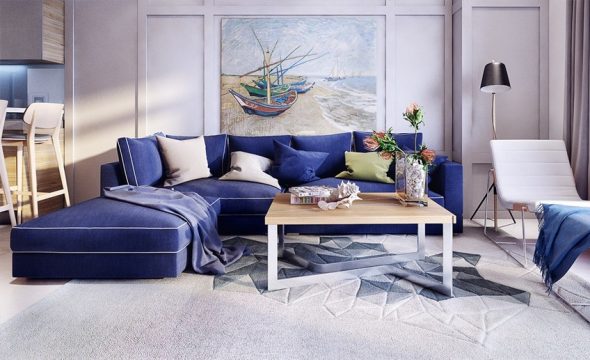 Blue sofa sa loob