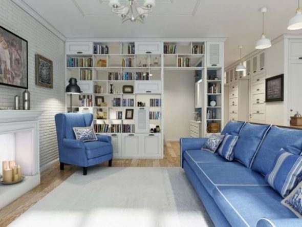 Сини мебели в интериора на хола