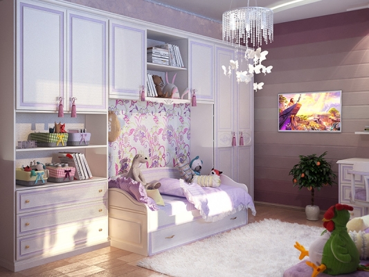 klasikinio stiliaus vaikų kambarys mergaitėms