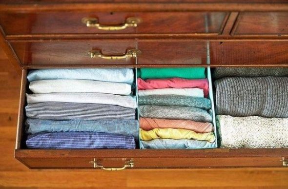 order in the drawers of the cabinet
