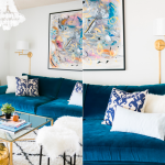 blue sofa and light pillows